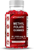 Vitamatic Methylfolate Gummies 1000 mcg – Active 5-MTHF Form – Natural Strawberry Flavor – Vegan, Non-GMO, Gluten Free – 60 Gummies