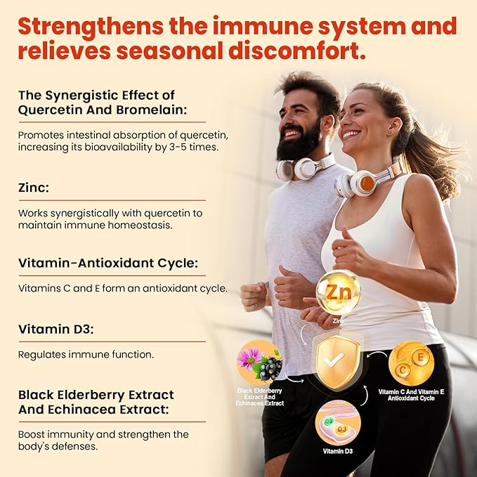 Sugar Free Quercetin with Bromelain Gummies for Kids & Adult - Immune, Antioxidant, Seasonal Support, 1000mg Quercetin Supplements with Bromelain, Zinc, Elderberry, Vitamin C D3 E, Vegan, 60 Count