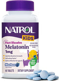 Natrol Kids Fast Dissolve Melatonin 1 mg, Dietary Supplement for Restful Sleep, Sleep Tablets for Kids, 60 Sugar-Free Blue-Razz-Flavored Melatonin Tablets, 60 Day Supply