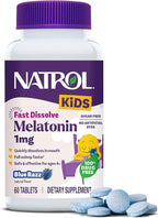 Natrol Kids Fast Dissolve Melatonin 1 mg, Dietary Supplement for Restful Sleep, Sleep Tablets for Kids, 60 Sugar-Free Blue-Razz-Flavored Melatonin Tablets, 60 Day Supply