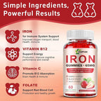 Iron Supplement Gummies for Women, Men & Kids, 65mg Iron & 250mg Vitamin C per Serving - Healthy Blood, Energy & Immune Support Iron Vitamin Gummy with Folate, 2 Pack