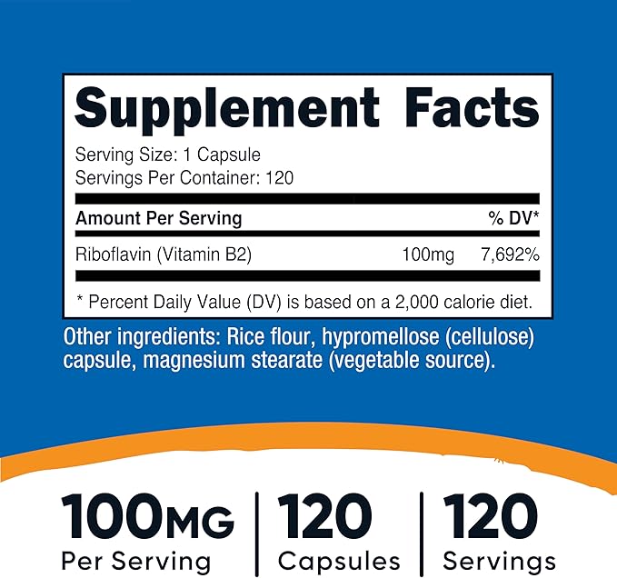 Nutricost Vitamin B2 (Riboflavin) 100mg, 120 Capsules - Gluten Free and Non-GMO