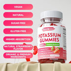Potassium Gummies, Potassium Bicarbonate Supplement for Adults & Kids, Potassium Supplement for Electrolyte Balance & Muscle Heath, Sugar-Free, Strawberry Flavor, 60 Count