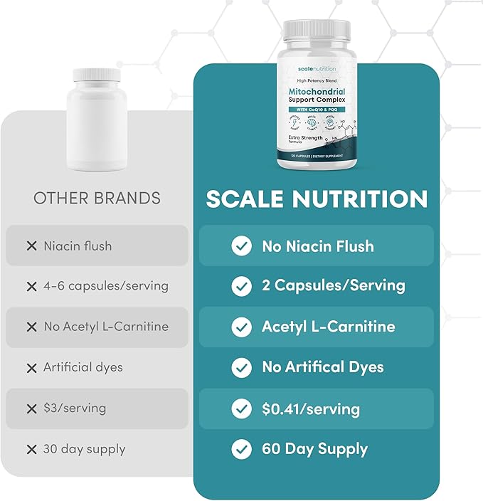Mitochondrial Support Complex – Energy, Focus & Brain Clarity Support – CoQ10, PQQ, Acetyl-L-Carnitine – Cellular Energy & Stress Support Supplement - 120 Capsules