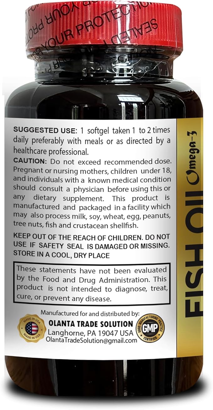 Wild Alaskan Fish Oil - Triple Strength Burpless Fish Oil Supplement with High-Potency EPA, DHA, Natural Fish Oil Formula, Joint Support Pills - 1 Bottle 60 Softgels