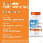 Doctors Best Chewable Fully Active Methyl B12, Methylcobalamin, Energy, Memory, & Mood Support, Non-GMO, Gluten Free, Soy Free, Vegan 60 Tablets