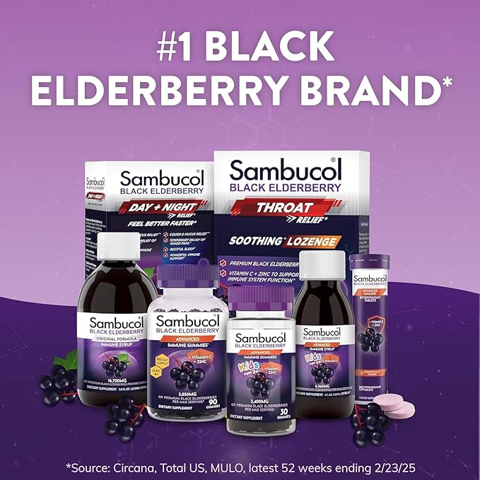 Sambucol Elderberry Gummies - Immune Support Supplement for Adults with Vitamin C & Zinc, Sambucus Elderberry with High Antioxidants, Gluten Free, Vegan - 60 Count