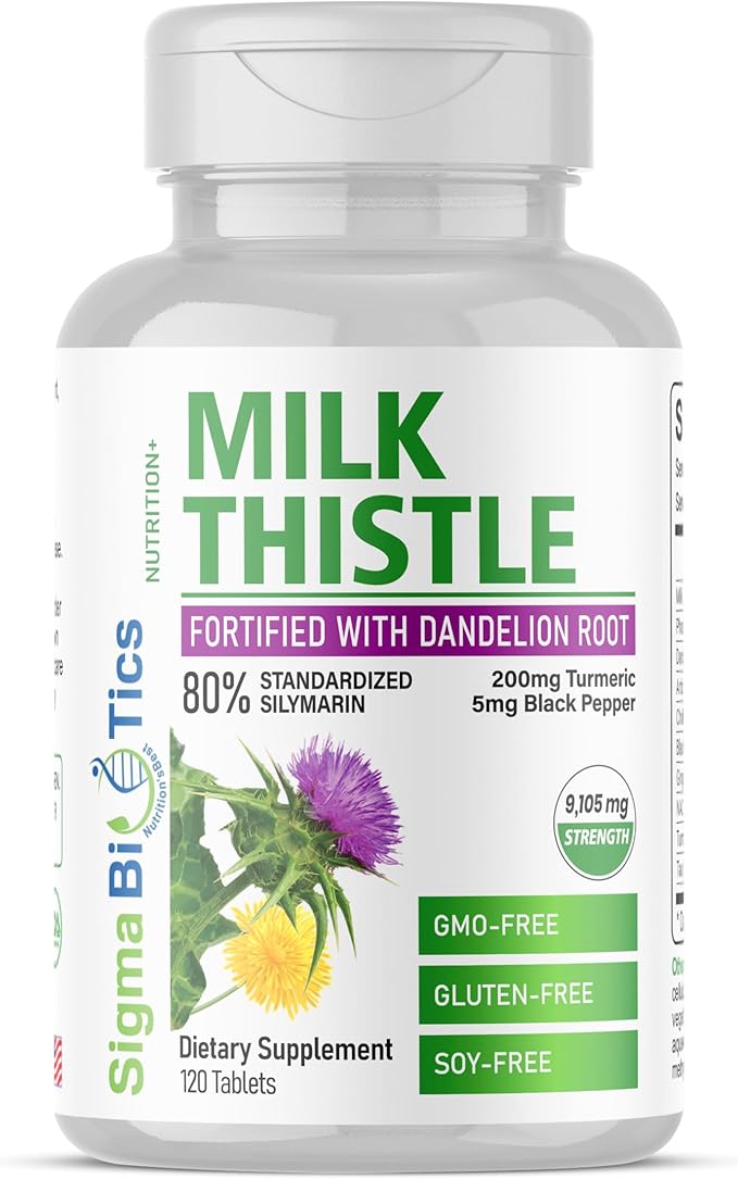 Milk Thistle Extract 9105mg – Fortified with Dandelion Root, Turmeric, Black Pepper, NAC, Choline & Taurine – 80% Standardized Silymarin for Liver Support – GMO-Free, Gluten-Free, Soy-Free 120 Tablets