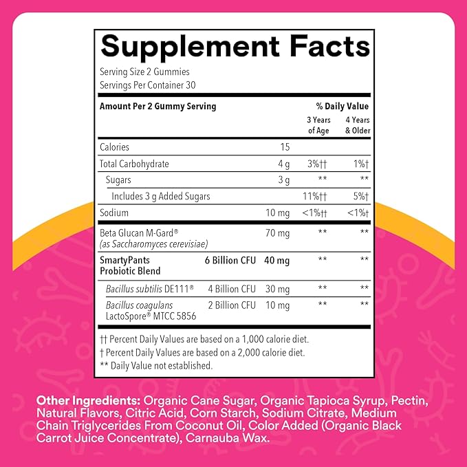 SmartyPants Kids Probiotic & Prebiotic Gummies for Digestive Health: Gut Health Supplement,Clinically Studied Prebiotic for Immune Support,Grape,(30 Day Supply),60 Count (Pack of 2)