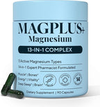 Magnesium Complex for Women & Men, 1000mg – MAGPLUS+ 13-in-1 Advanced Liposomal Ultra Formula – Glycinate, L-Threonate & Triple Magnesium Blend – Brain, Memory & Deep Sleep – 90 Capsules