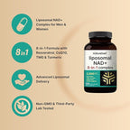 NatureBell Liposomal NAD+ 8-in-1 Complex 2000mg** Per Serving, 120 Vegetarian Capsules – NAD Resveratrol Supplement with TMG, CoQ10, Turmeric, Grape Seed & Apigenin – Non-GMO, cGMP Manufactured