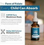 Organic Kids L-Methylfolate + Methyl B12 Cofactor - MTHFR Sublingual Form - 5-MTHF, Superior Form of Folate - Adjustable Dosing for All Ages - Mood, Behavior, Cognition - Organic Berry Flavor, 1 Fl oz