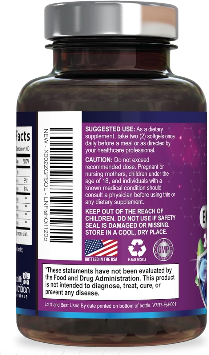 Omega 3 Fish Oil Supplements - 2400mg Fish Oil Per Serving - Triple Strength Omega-3 with EPA & DHA Fatty Acids - Natural Heart, Brain & Immune Support - Wild Caught, Bottled in USA - 120 Softgels