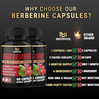 (2 Packs) Berberine Supplement Plus Ceylon Cinnamon, Turmeric - 120 Capsules - Supports Immune Function - Berberine HCl Supplement Pills - 4 Months Supply