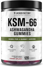 Jacked Factory Ashwagandha Gummies - KSM 66 Ashwagandha Gummies (600mg Per Serving) - Enhance Cognitive Function, Boost Mood, and Promote Hormonal Balance - 120 Gummies, Cherry Splash