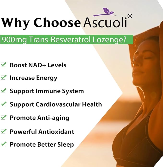 Sublingual Trans-Resveratrol Purity 99%, 3-in-1 Advanced Formula Resveratrol Supplement for Boost NAD+, Immune & Energy Support, Anti-Aging, Skin & Overall Health, 120 Lozenge (120-Day Supply)