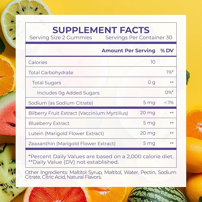 Lutein & Zeaxanthin Eye Vitamins Gummies for Daily Eye Health – 20mg Lutein, Sugar-Free, High-Potency Gummy with Bilberry Extract, Blue Light Support, Star-Shaped Gummies, 120 Count