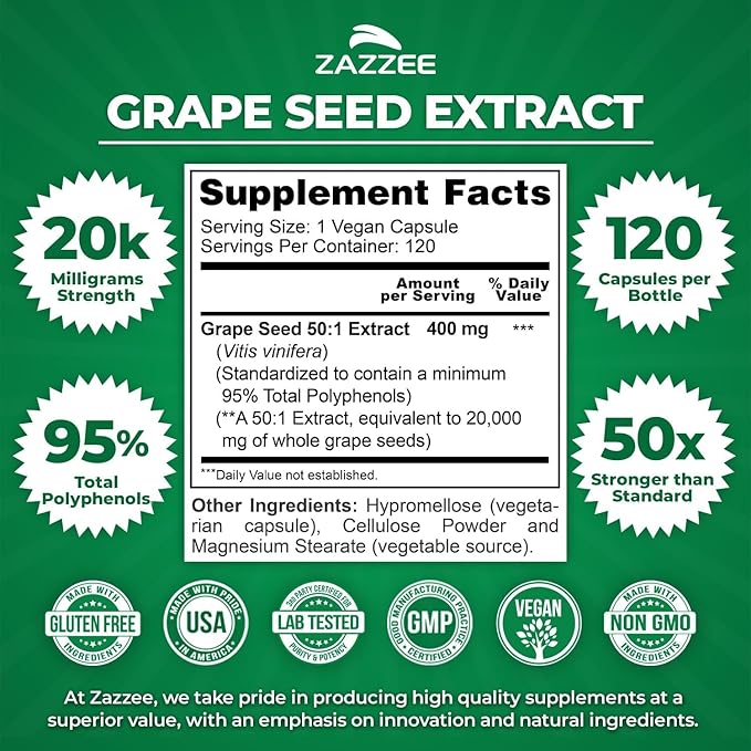 Zazzee Ultimate Anti Aging Antioxidant Bundle | USDA Organic Pomegranate with Polyphenol Rich Blueberry and Super Concentrated Grape Seed Extract Capsules | Non-GMO Vegan & ISO Lab Tested