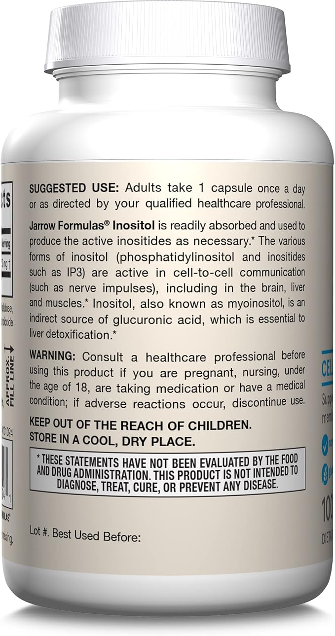 Jarrow Formulas® Inositol 750 mg,Dietary Supplement,Liver Support for Cellular Health and General Wellness,100 Veggie Capsules,Up to a 100 Day Supply,(Pack of 2)