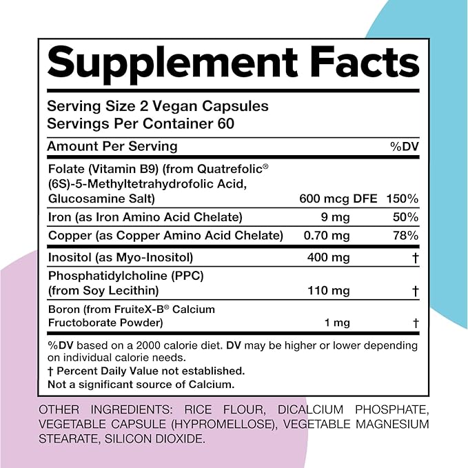 Complement ForHer Multivitamin - Hormone Balance for Women (60 Servings) Inositol Supplement, Longevity Support- B9, Iron - 120 Capsules