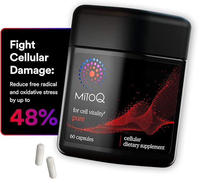 MitoQ Pure Advanced Mitochondria Supplement Superior Bioavailability to CoQ10 | Reduces Free Radical Damage for Healthy Aging, Metabolism, Heart Health, Energy, Strength & Mobility