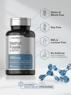 Horbäach Methyl Folate Supplement | 1000 mcg | 200 Capsules | 5-MTHF | Folic Acid | Non-GMO, Gluten Free Methylfolate