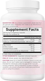 Myo-Inositol & D-Chiro Inositol 2,050mg | 240 Veggie Capsules + Vitamin C, Folate, DIM, & CoQ10 | Inositol Supplement for Women | 40:1 Ratio | Hormonal Balance & Ovarian Support | Filler Free