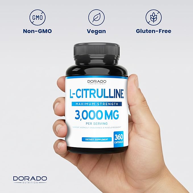 L Citrulline 3000mg Supplement (360 Capsules) Support L Arginine & Nitric Oxide Pills - L-Citrulline For Men & Women - Muscle Recovery & Pump Supplement - 3rd Party Tested, Vegan, Non-GMO - USA Made