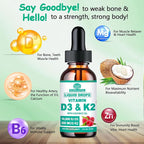 2 Pack D3 K2 Vitamin 10000iu, Liquid Drop Vitamin D3 With K2 (MK-7)200mcg Coconut Oil, 6X Stronger Than D3 K2 Sofegels, Magnesium Zinc for Absorption -K2 D3 Supplement for Joint Teeth & Bone Health