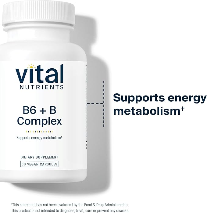 Vital Nutrients Vitamin B6 + B Complex - Vegan Methylated B Vitamins for Energy, Metabolism, Heart Health* - High-Potency Vitamin B6 for Menstrual Discomfort * - Gluten, Dairy, Soy Free - 60 Capsules