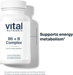 Vital Nutrients Vitamin B6 + B Complex - Vegan Methylated B Vitamins for Energy, Metabolism, Heart Health* - High-Potency Vitamin B6 for Menstrual Discomfort * - Gluten, Dairy, Soy Free - 60 Capsules