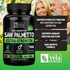 Saw Palmetto Capsules 600mg for Men & Women - Extra Strength DHT Blocker Supplement Capsules - Prostate & Hair Loss Support - 25% Fatty Acids, Bioperine - 100 Count