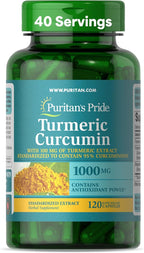 Puritan's Pride Turmeric Curcumin 1000mg, Standarized to 95% Cucuminoids, Herbal Dietary Supplement for Antioxidant Health, 120 Rapid Release Capsules