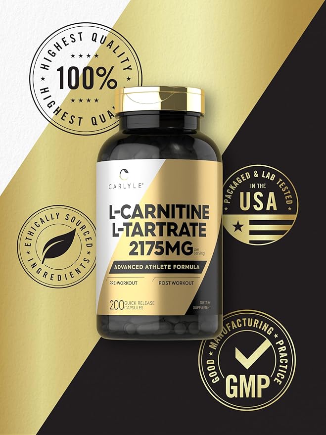 Carlyle L Carnitine Tartrate 2175mg | 200 Capsules | Advanced Athlete Formula | Workout Supplement | As L-Carnitine L-Tartrate | Non-GMO, Gluten Free