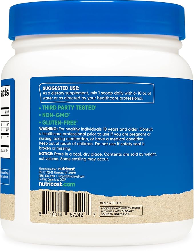 Nutricost Organic Turmeric Root Powder 1 LB (16oz) - Certified USDA Organic, Food Grade, Gluten Free, Non-GMO