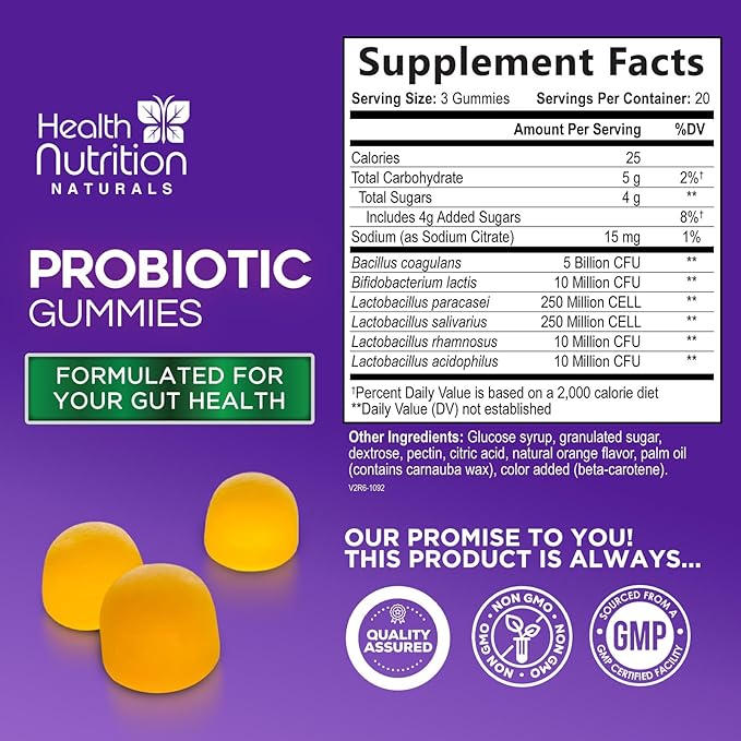 Probiotic Gummies - Advanced Multi-Strain Probiotic Formula - Gut & Digestive Health Support Gummy - Bacillus Coagulans 5 Billion CFU Per Serving, Daily Acidophilus Probiotics Supplement - 60 Gummies