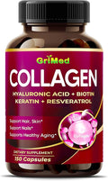 GriMed Organic Collagen 6,419 mg with Hyaluronic Acid, Biotin, Keratin, Resveratrol Hair Skin, Nails Vitamins (150 Count (Pack of 1))