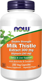 NOW Foods Supplements, Silymarin Milk Thistle Extract 300 mg with Artichoke and Dandelion, Double Strength, Supports Liver Function*, 250 Veg Capsules (1)