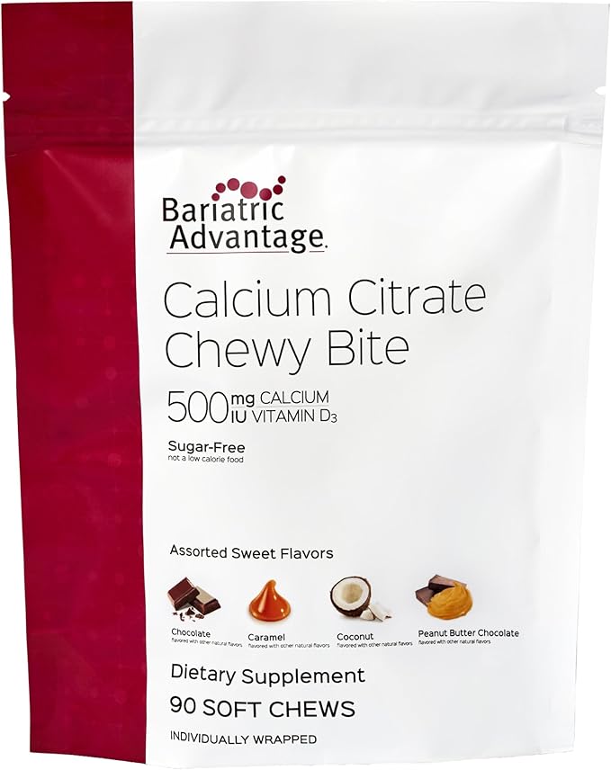 Bariatric Advantage Calcium Citrate Chewy Bites 500 mg - Highly Absorbable & Digestible - Vitamin D3 - Easily Chewable Calcium Supplement - Assorted Sweet Flavor - 90 Count
