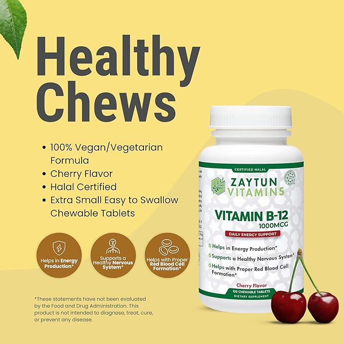 Zaytun Halal Vitamin B12 1000mcg, Promotes Energy Production, Metabolism and Healthy Nervous System - Vegetarians and Vegans Formula - Dairy-Free - 4 Months Supply - Made in USA