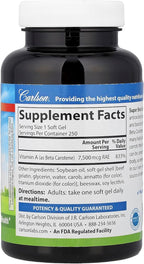 Carlson Labs Super Beta-Carotene from Dunaliella Salina, 250 Softgels