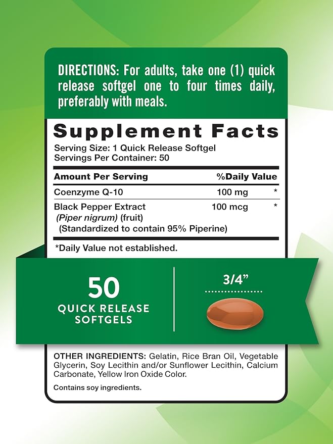 Nature's Truth CoQ10 100mg | 50 Softgels | Plus Black Pepper Extract | Non-GMO and Gluten Free Supplement