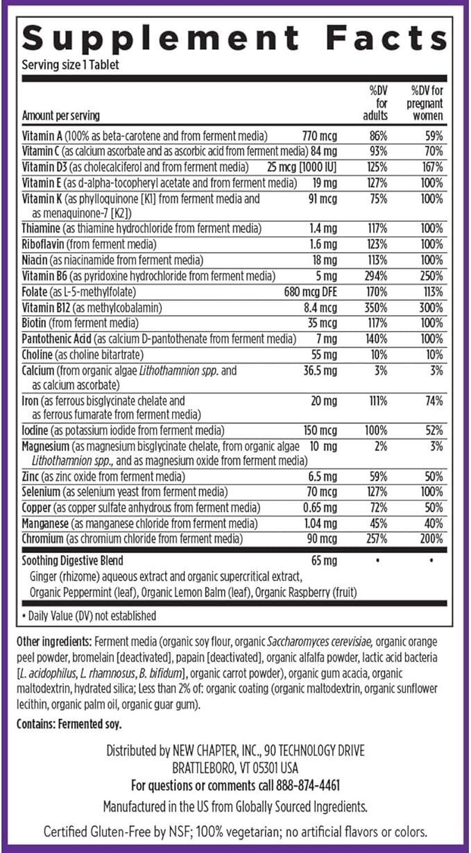 New Chapter Prenatal Vitamins, One Daily Prenatal Multivitamin Enhanced for Age 35+ with Methylfolate + Choline for Healthy Mom & Baby, Gluten Free & Non-GMO- 30 ct