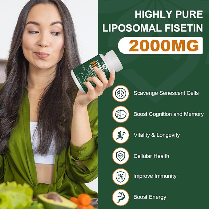 Liposomal Fisetin Supplement, 2000MG, 98% Pure Fisetin Polyphenols Antioxidants, with Quercetin, TMG and Resveratrol, for Healthy Aging, Cognitive Support, 180 Capsules