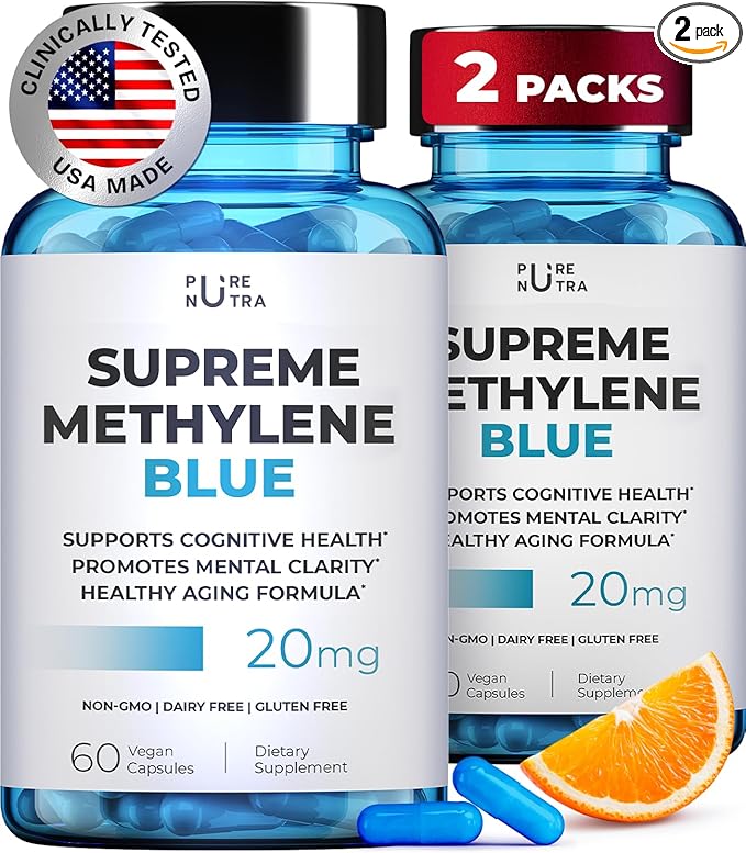Ultimate Methylene Blue Pharmaceutical Grade 20mg (USP) Methylene Blue Capsules for Humans | Memory Supplement and Brain Booster Supplement | Focus Fuel and Memory Vitamins Energy Pills | 120 Servings
