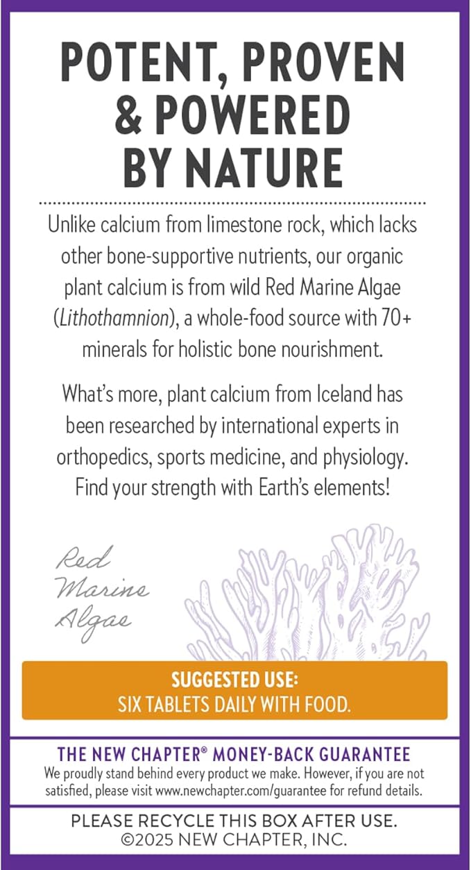New Chapter Calcium Supplement - Bone Strength Tiny Tabs Plant-Based USDA Organic Calcium with Magnesium, Vitamin D3+K2, for Bone Health & Joint Mobility, Heart Support, 905 mg dose - 240 Tiny Tabs