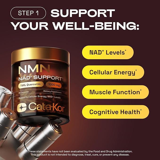 Cata-Kor NMN Supplement 1000mg & Calcium AKG Complex - NAD+ Supporing Supplement with TMG, Quercetin & MSM, Hyaluronic Acid & Biotin Collagen Support Beauty Complex