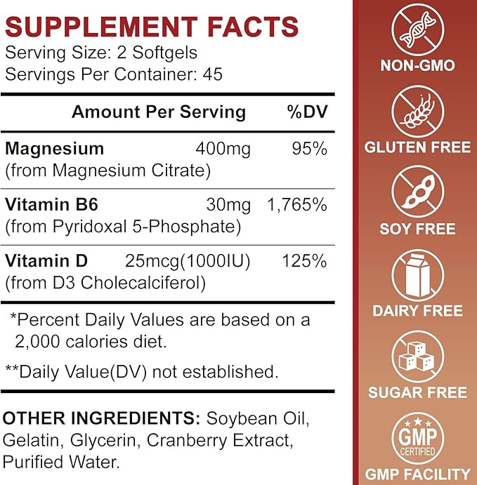 Magnesium Citrate 400mg, High Absorption Magnesium Citrate Supplement with Vitamin D3, Vitamin B6 and Cranberry Extract, Improved Night Quality Muscle & Bone for Women and Men, 135-Day Supply