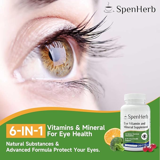 Eye Vitamin and Mineral Supplement Vision Support 240 Vegan Soft Gels, Contains Lutein, Zeaxanthin, Vitamin C & E, Zinc, Copper, Eye Health Supplements for Adults, 2 Packs