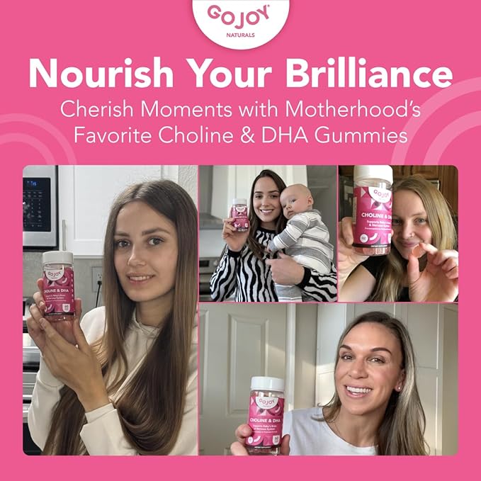 GOJOY NATURALS Prenatal Gummies with Choline & DHA - Preconception, Pregnancy & Postnatal Vitamins for Women - Choline 250mg + DHA 150mg - Vegan, Sugar-Free, Non-GMO